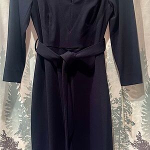 Elegant  Navy 3/4 -Sleeve Belted Women's Dress